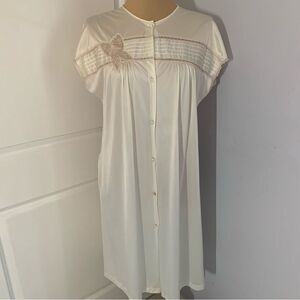 Vanity Fair White And Pink Butterfly White Maxi Slip Night Gown